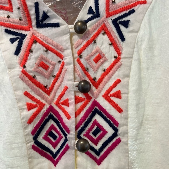 Red camel  sleeveless  summer  shirt purples oranges pink. BNWT cream. - Picture 10 of 16